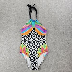 Trina Turk Balboa One Piece Womens Multicolor Tie Neck Swim Bandeau
